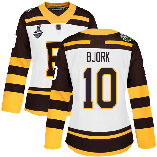 Adidas Bruins #10 Anders Bjork White Authentic 2019 Winter Classic Stanley Cup Final Bound Women's Stitched NHL Jersey